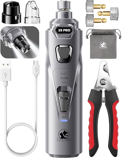 LOPSIC Whisper Quiet Dog Nail Grinder Grey