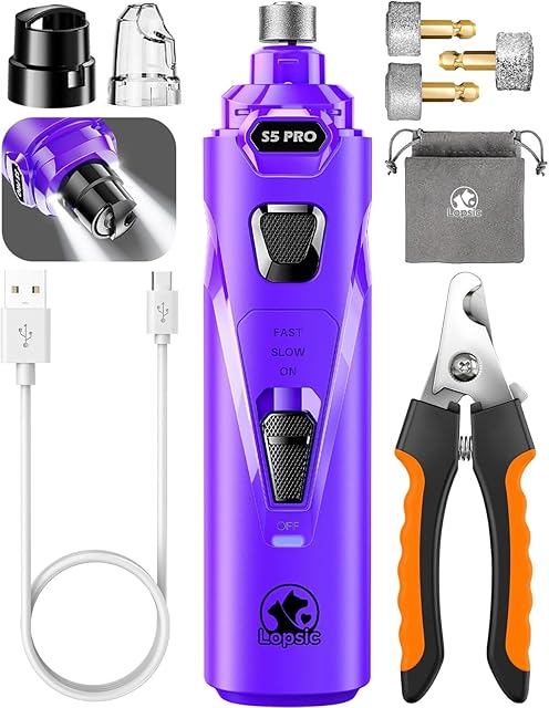 LOPSIC Whisper Quiet Dog Nail Grinder Purple