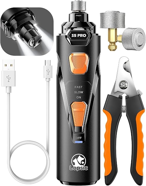 LOPSIC Powerful Dog Nail Grinder with 2 LED Lights